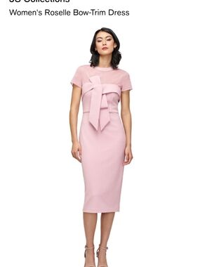 JS Collections Pink Bow-Trim Midi Dress
